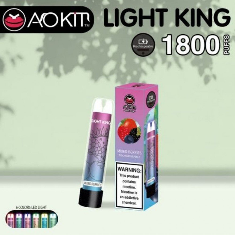 Aokit Light King 1800 Işıklı Puff Şarjlı Tek Kullanımlık Elektronik Sigara