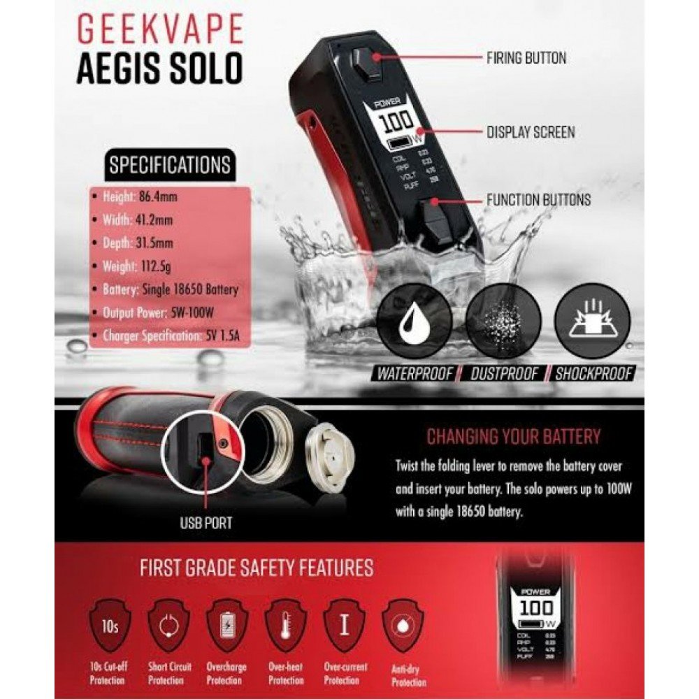 Geekvape Aegis Solo 100W - Yüksek Performanslı Elektronik Sigara Modu